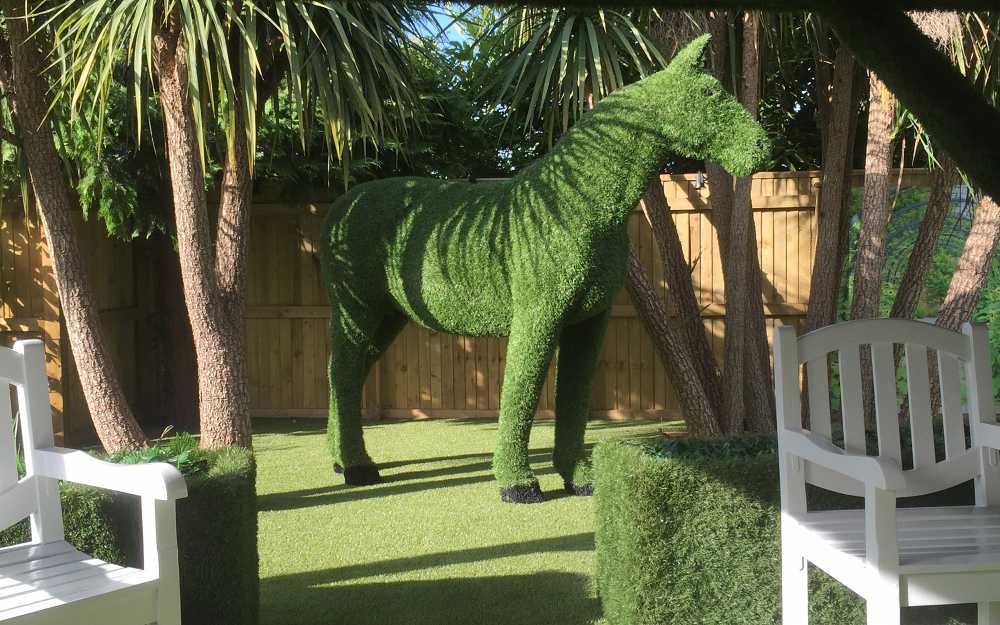bush cut into the shape of a horse