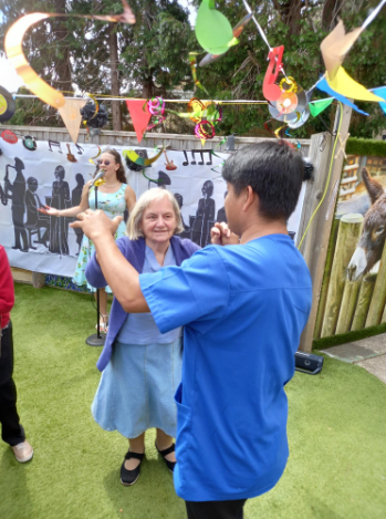 Resident having a dance