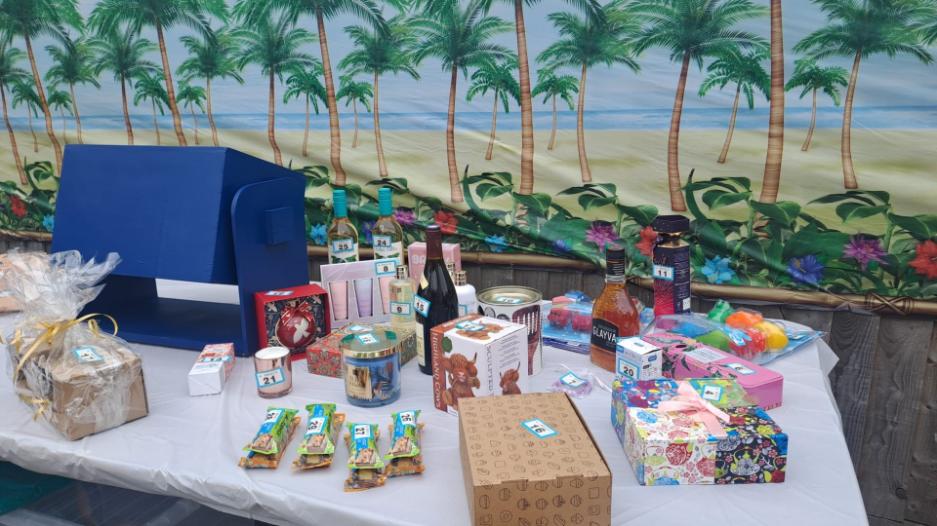 raffle prizes on a table